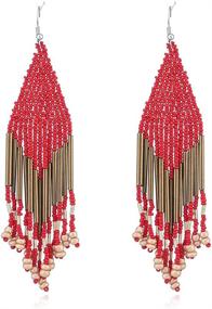 img 4 attached to Long Beaded Earrings Red A