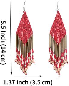 img 2 attached to Long Beaded Earrings Red A