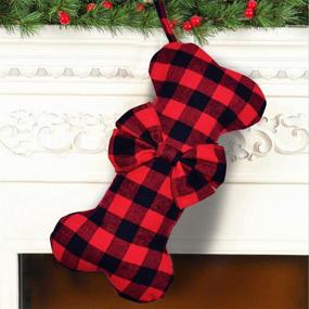 img 3 attached to 🐾 Senneny Christmas Stocking for Dogs – Classic Buffalo Red Black Plaid, Large Bone Shape Pet Stocking