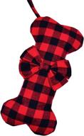 🐾 senneny christmas stocking for dogs – classic buffalo red black plaid, large bone shape pet stocking логотип