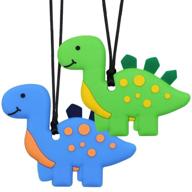 🦖 жевательное ожерелье для детей, мальчиков и девочек - набор из 2 жевательных игрушек из силикона в виде динозавров для зубочистки, аутизма, жевания, сдвг - жевательная оральная жевательная игрушка для взрослых. логотип