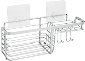 img 4 attached to 🚿 Rustproof Hanging Shower Caddy with Hooks - Wall Mounted Adhesive Bathroom Storage Organizer Basket, No Drilling Stainless Steel Soap Sponge Shampoo Conditioner Holder Kitchen Rack - Joyfamy