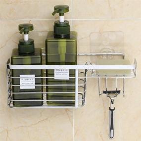 img 3 attached to 🚿 Rustproof Hanging Shower Caddy with Hooks - Wall Mounted Adhesive Bathroom Storage Organizer Basket, No Drilling Stainless Steel Soap Sponge Shampoo Conditioner Holder Kitchen Rack - Joyfamy