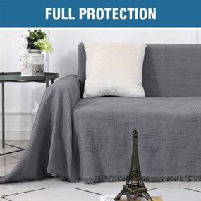 img 1 attached to 🛋 H.VERSAILTEX Grey Cotton Sofa Cover: Thick Woven Jacquard Slipcover with Tassels for Most Shape Sofas - XX-Large Size (91" x 134") - Multi-Use Decorative Couch Protection