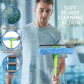 img 2 attached to 🏢 Professional 3-in-1 Window Squeegee Cleaner with Microfiber Scrubber | Detachable Washing Tools | Telescopic Cleaning Kit with Extension Pole for Efficient Window and Car Cleaning