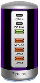 img 4 attached to 6 портовый настольный зарядный адаптер, станция зарядки USB Hub (4X USB Type C QC3 Портативная аудио- и видеотехника, аксессуары для MP3- и MP4-плееров)