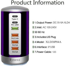 img 1 attached to 6 портовый настольный зарядный адаптер, станция зарядки USB Hub (4X USB Type C QC3 Портативная аудио- и видеотехника, аксессуары для MP3- и MP4-плееров)