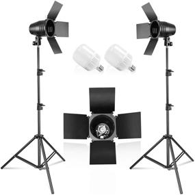 img 4 attached to LimoStudio [2PACK] LED Daylight Bulb Barndoor Light Stand Kit for Photography Studio, AGG1698