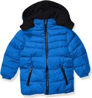 🧥 perry ellis boys' novelty quilted puffer jacket with printed taping: stylish and warm outerwear for boys logo