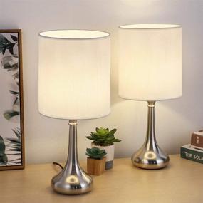 img 4 attached to Contemporary Brushed Nickel Bedside Table Lamps - 💡 Set of 2, Perfect for Living Room, Bedroom, and Office