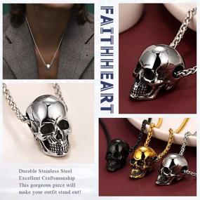 img 1 attached to Edgy FaithHeart Gothic Skull Necklace: Stainless Steel, Punk Jewelry for Men - Unique Skeleton Pendant Necklace with Cool Bullet Design - Personalized & Customizable, Ideal Gift in Stylish Packaging