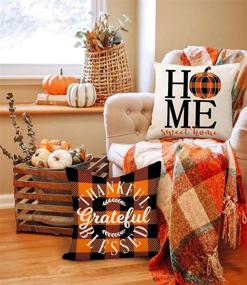 img 1 attached to 🍂 Набор из 4-х чехлов для подушек осеннего декора 18x18 - подарок на День Благодарения с оранжево-черной клеткой, фермерским декором со сковородкой и кленовыми листьями - наружное украшение для дома - декоративный чехол для пуфика на диване - 4TH Emotion TH025-18