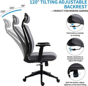 img 2 attached to 🪑 HOMHUM Ergonomic Desk Chair: Adjustable Headrest, Lumbar Support, Caster Wheels - Bluish Grey Fabric Swivel Chair for Office Executive Use