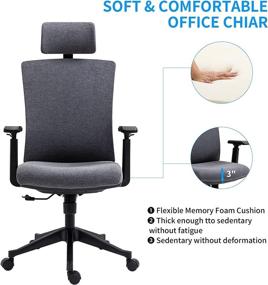 img 1 attached to 🪑 HOMHUM Ergonomic Desk Chair: Adjustable Headrest, Lumbar Support, Caster Wheels - Bluish Grey Fabric Swivel Chair for Office Executive Use