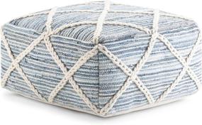 img 3 attached to SIMPLIHOME Cowan Square Pouf: Blue Upholstered Footstool in Handloom Woven Wool & Cotton - Contemporary Décor for Living, Bedroom, Kids Room