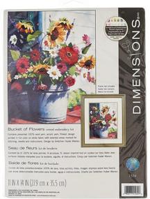 img 4 attached to 🌸 Dimensions Bucket of Flowers Crewel Embroidery Kit - 11x12 inches - Enhanced SEO