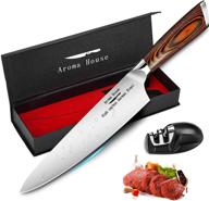 🔪 efficient aroma house chef knife: 8-inch professional kitchen knife for meat and vegetables - german stainless steel with ergonomic handle and knife sharpener логотип