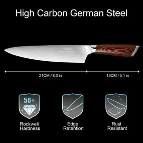 img 2 attached to 🔪 Efficient Aroma House Chef Knife: 8-Inch Professional Kitchen Knife for Meat and Vegetables - German Stainless Steel with Ergonomic Handle and Knife Sharpener