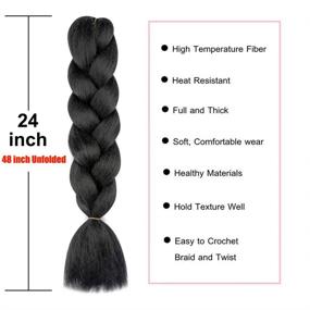 img 3 attached to 💇 High-Quality Synthetic Jumbo Braiding Hair Extensions for Crochet Twist, Box, and Braids - 24 Inch Natural Black (100G/pc, 3pcs/Lot)