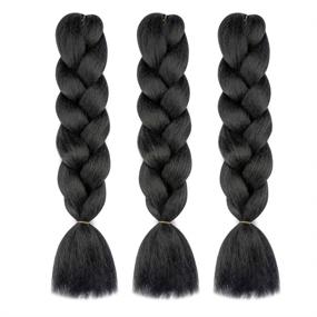 img 4 attached to 💇 High-Quality Synthetic Jumbo Braiding Hair Extensions for Crochet Twist, Box, and Braids - 24 Inch Natural Black (100G/pc, 3pcs/Lot)