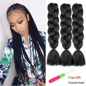 img 2 attached to 💇 High-Quality Synthetic Jumbo Braiding Hair Extensions for Crochet Twist, Box, and Braids - 24 Inch Natural Black (100G/pc, 3pcs/Lot)