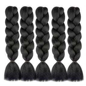 img 1 attached to 💇 High-Quality Synthetic Jumbo Braiding Hair Extensions for Crochet Twist, Box, and Braids - 24 Inch Natural Black (100G/pc, 3pcs/Lot)