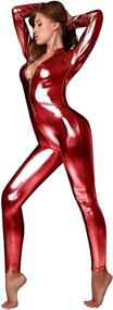 img 2 attached to NIliker Metallic Liquid Wet Look Women's Catsuit with Zipper Front