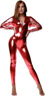 niliker metallic liquid wet look women's catsuit with zipper front logo