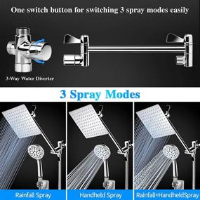 img 3 attached to 🚿 8” High Pressure Rain/Rainfall Shower Head with Handheld Spray Combo - 9 Settings, Adjustable, Anti-leak, Dual Shower Head Kit with 60” Stainless Steel Hose, Includes 11” Extension Shower Arm - Chrome Finish