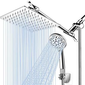 img 4 attached to 🚿 8” High Pressure Rain/Rainfall Shower Head with Handheld Spray Combo - 9 Settings, Adjustable, Anti-leak, Dual Shower Head Kit with 60” Stainless Steel Hose, Includes 11” Extension Shower Arm - Chrome Finish