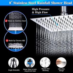 img 1 attached to 🚿 8” High Pressure Rain/Rainfall Shower Head with Handheld Spray Combo - 9 Settings, Adjustable, Anti-leak, Dual Shower Head Kit with 60” Stainless Steel Hose, Includes 11” Extension Shower Arm - Chrome Finish