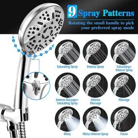 img 2 attached to 🚿 8” High Pressure Rain/Rainfall Shower Head with Handheld Spray Combo - 9 Settings, Adjustable, Anti-leak, Dual Shower Head Kit with 60” Stainless Steel Hose, Includes 11” Extension Shower Arm - Chrome Finish