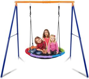 img 4 attached to 🌈 YACOOL 45'' Saucer Swing with Frame | Heavy Duty A-Frame Metal Swing Stand | Adjustable Hanging Rope | Strong UV Resistance Round Swing | 440lbs Swing Set for Backyard, Playground, Park