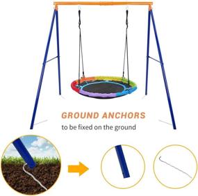 img 2 attached to 🌈 YACOOL 45'' Saucer Swing with Frame | Heavy Duty A-Frame Metal Swing Stand | Adjustable Hanging Rope | Strong UV Resistance Round Swing | 440lbs Swing Set for Backyard, Playground, Park