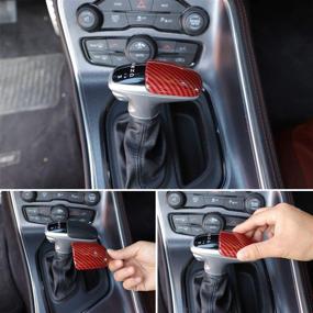 img 1 attached to Dodge Challenger Gear Shift Knob Cover Trim Accessories for Charger 2015-up (Red/Black Grain) - Enhance Your Ride!