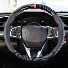 img 2 attached to Kivnto DIY Stitched Carbon Fiber Steering Wheel Cover for Honda 🚗 Civic 2016-2021 & Clarity CR-V SUV 2017-2021 - Black Leather Interior Accessory