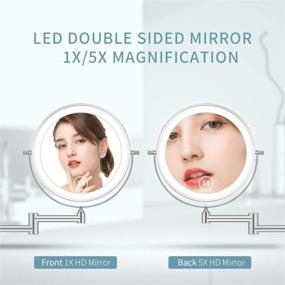 img 1 attached to Alvorog 8 Inch Rechargeable Wall Mounted Makeup Mirror with 72 LEDs, 3 Color Modes, 1X/5X Magnifying, Touch Switch, Intelligent Shutdown, Dimmable, 360 Rotation - Ideal for Bathroom, Hotel, Cosmetic Vanity