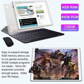 img 1 attached to 📱 High-Performance 5G WiFi Android 10.0 Tablet with 10-Inch IPS Screen, 4GB RAM, 64GB ROM/128GB Expand, Quad-Core 1.6 GHz Processor, 5MP Camera - Includes Keyboard Mouse (Silver)