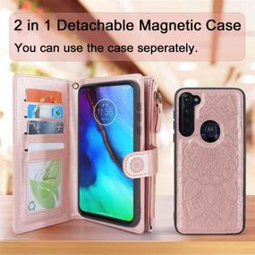 img 2 attached to 🌸 Premium Harryshell Moto G Stylus Case: Detachable Zipper Wallet with 12 Card Slots & Cash Pocket - Flower Rose Gold