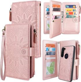 img 4 attached to 🌸 Premium Harryshell Moto G Stylus Case: Detachable Zipper Wallet with 12 Card Slots & Cash Pocket - Flower Rose Gold