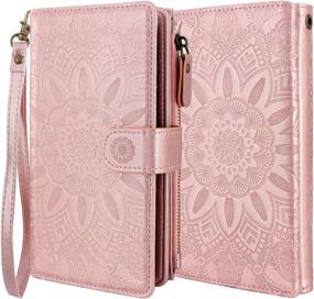 img 3 attached to 🌸 Premium Harryshell Moto G Stylus Case: Detachable Zipper Wallet with 12 Card Slots & Cash Pocket - Flower Rose Gold