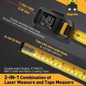 img 3 attached to 📏 PREXISO 2-in-1 Laser Tape Measure, 135 Feet Rechargeable Distance Meter, Color Display & 16 Feet AutoLock Measuring Tape with Magnetic Hook, Multi-Measurement Modes in FT/Inch/Fractions/M/mm