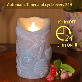 img 3 attached to 🕯️ Blue Flameless LED Candles with Timer - Real Wax Pillar, Embossed Starfish & Seashell Pattern, Flickering Moving Flame - Battery Operated - 3.5x6 Inches