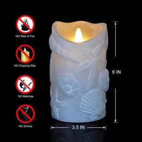 img 1 attached to 🕯️ Blue Flameless LED Candles with Timer - Real Wax Pillar, Embossed Starfish & Seashell Pattern, Flickering Moving Flame - Battery Operated - 3.5x6 Inches