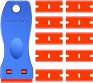 plastic razor blade scraper: mini double edge utility knife tool with 10pcs plastic razor blades for easy label, sticker, and decal removal logo