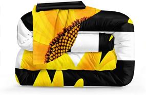 img 2 attached to Комплект одеял "Merryword Stripes Sunflowers": белые черные полосы и желтый 🌻 принт подсолнухов - постельное белье размера Queen с 1 одеялом и 2 наволочками