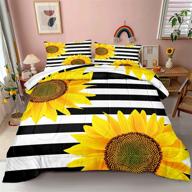 комплект одеял "merryword stripes sunflowers": белые черные полосы и желтый 🌻 принт подсолнухов - постельное белье размера queen с 1 одеялом и 2 наволочками логотип