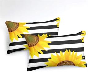img 1 attached to Комплект одеял "Merryword Stripes Sunflowers": белые черные полосы и желтый 🌻 принт подсолнухов - постельное белье размера Queen с 1 одеялом и 2 наволочками