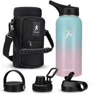 🍃 reusable insulated stainless steel water bottle - livewire vacuum flask thermos with 4 lids, straw, &amp; carrier bag - zero bpa - portable container for hot &amp; cold drinks - 32oz - bubble gum logo