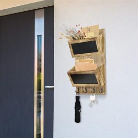 img 1 attached to 📫 Wall Mounted Hanging Mail Organizer with 4 Key Hooks and Mail Sorter - Entryway Key and Mail Holder for Wall